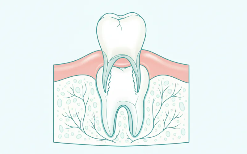 A detailed diagram showing the process of a permanent tooth erupting, pushing out a primary tooth. It should show the roots of the primary tooth being resorbed and the permanent tooth's crown emerging through the gum line.