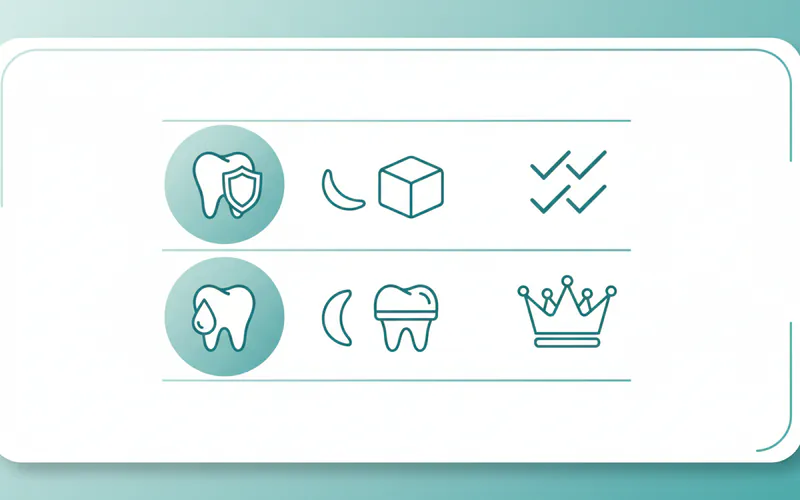 comparison table visually representing different calcium sources and their benefits or a table comparing restorative options for enamel loss with illustrative icons
