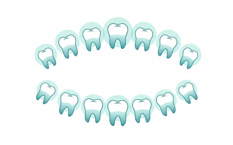 A diagram showing the typical eruption sequence for primary teeth, with ages indicated for each tooth type. It should clearly differentiate between upper and lower jaw and central/lateral incisors, canines, and molars.