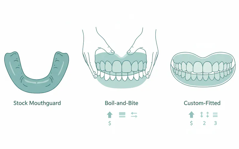 Illustration related to Treatment Options (Mouthguard Types) with Pros, Cons, and Costs