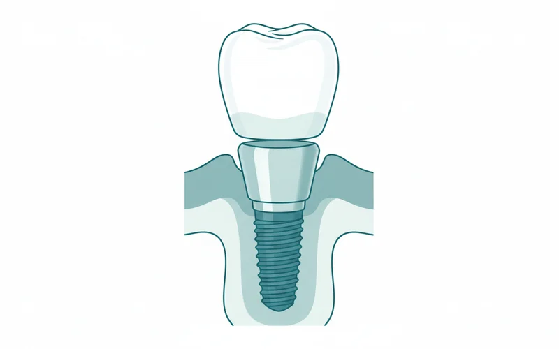 Diagram showing dental implant components: implant post, abutment, and crown