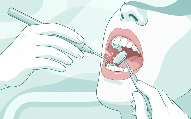 Dentist or hygienist performing a dental cleaning with instruments