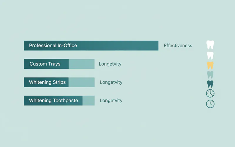 chart comparing the effectiveness and longevity of different whitening methods with a visual scale for each