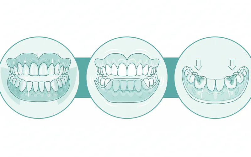 Diagram showing different types of nightguards and how they protect teeth (e.g., full arch custom, soft custom, boil-and-bite)