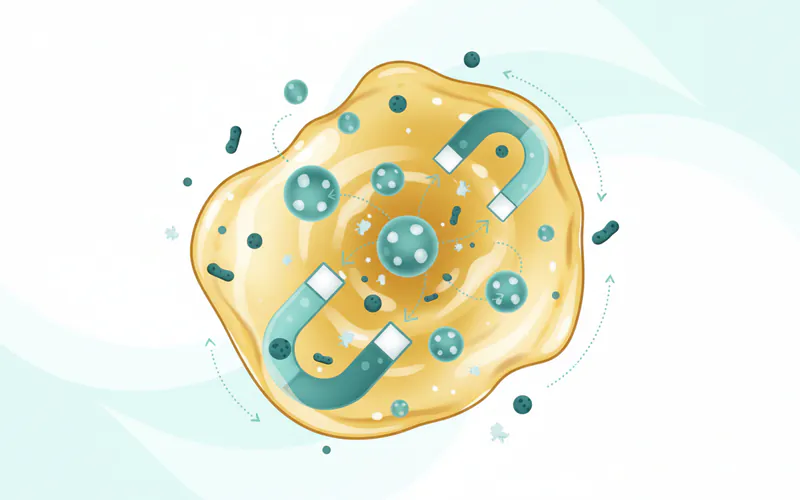 A diagram illustrating the mechanism of oil pulling, showing oil molecules attracting bacteria and toxins in the mouth.