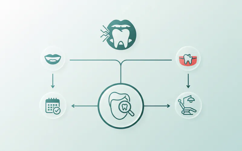 Flowchart illustrating 'When to See a Dentist' for oral concerns, guiding the reader from symptom recognition to dental visit