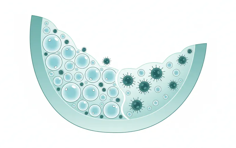 Illustration of good vs bad bacteria in the mouth/oral microbiome balance, showing beneficial bacteria crowding out and inhibiting pathogenic bacteria, leading to a balanced, healthy mouth.