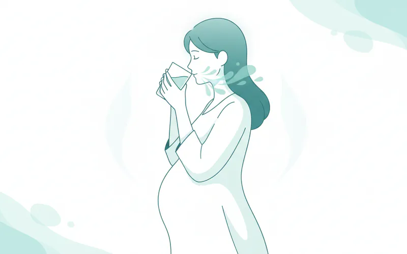 illustration of a pregnant woman drinking water, symbolizing hydration and relief from dry mouth