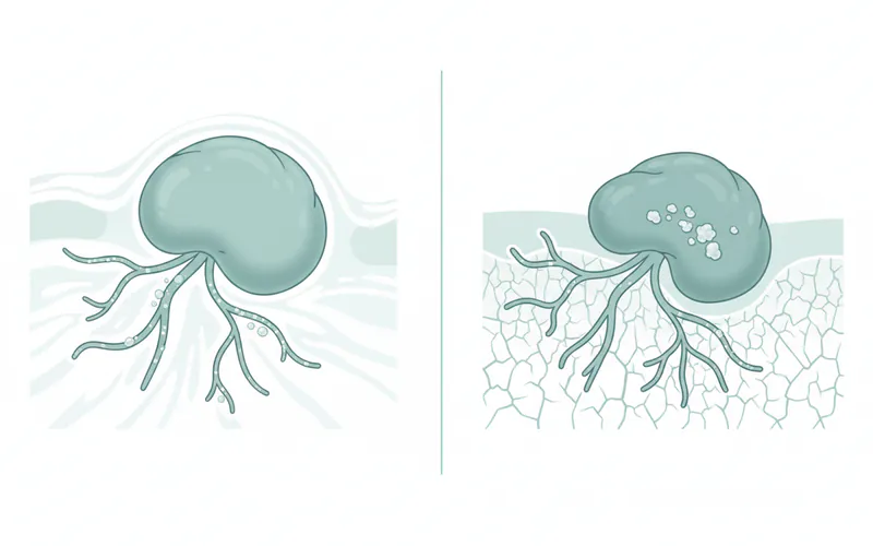 comparison chart showing a healthy salivary gland vs. a dehydrated or less functional salivary gland