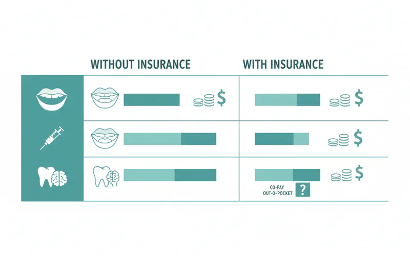 A comparison table or infographic showing a breakdown of average costs for bruxism treatments with and without insurance, highlighting the typical out-of-pocket expenses.