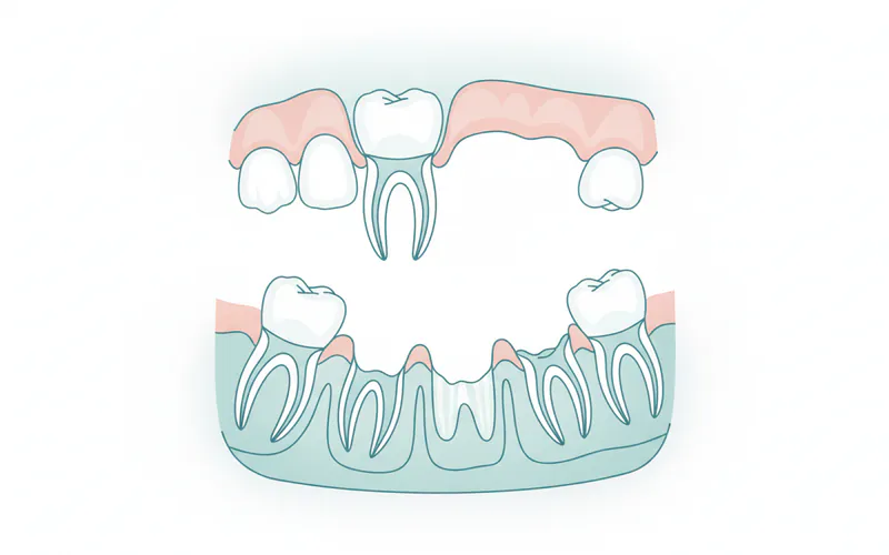 A diagram illustrating the effects of a missing tooth, showing bone loss, shifting adjacent teeth, and an over-erupting opposing tooth.