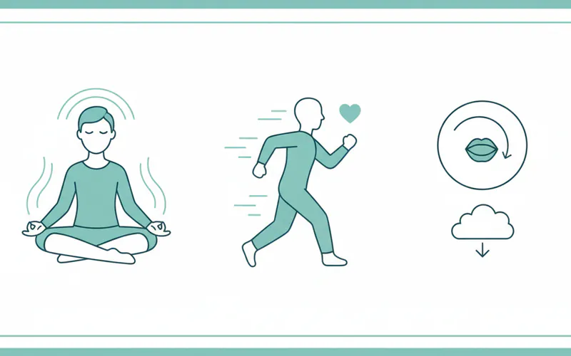 Infographic illustrating various prevention techniques: a person meditating, someone exercising, and a gentle reminder icon to relax the jaw.