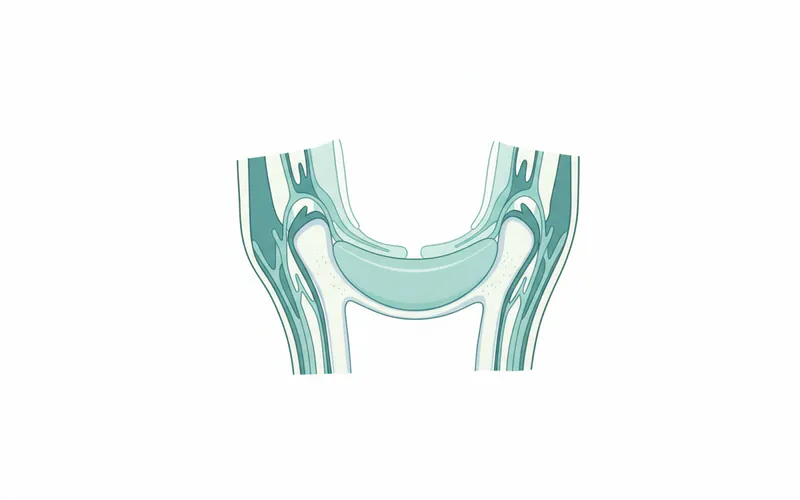 Detailed anatomical illustration of the temporomandibular joint, showing bones, discs, and muscles