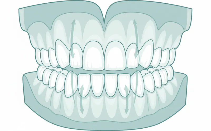A dental diagram illustrating the full set of permanent teeth with their names (incisors, canines, premolars, molars) and their typical eruption paths within the jaw.