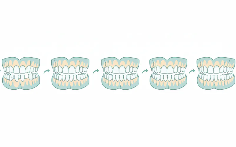 A diagram showing the stages of primary tooth eruption with age ranges, illustrating the lower central incisors appearing first, followed by upper central and lateral incisors, then first molars, canines, and finally second molars.