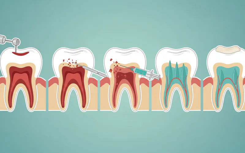 Diagram showing the steps of a root canal procedure