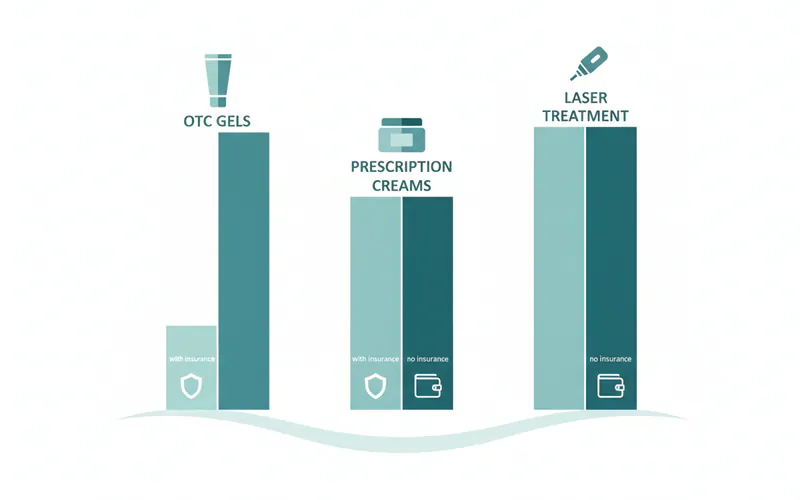 An infographic visually comparing the average costs of OTC gels, prescription creams, and laser treatment for canker sores, highlighting "no insurance" vs. "with insurance" scenarios