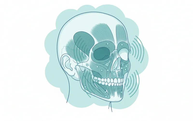 A diagram showing the common injection sites for Botox in the masseter muscles of the jaw and temporalis muscles, highlighting how the treatment targets muscle overactivity.